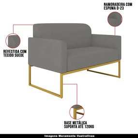 Poltrona Namoradeira Decorativa Isabella Base Industrial Suede Grafite/Dourado G19 - Gran Belo