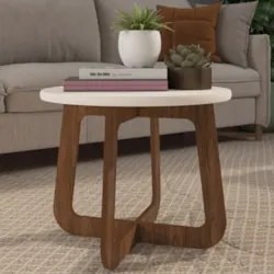 Mesa Centro Redonda 59cm Para Sala MDF Rexxar Cedro/Off A09 - Mpozenat