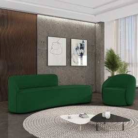 Sofá 4 Lugares Orgânico 220cm Morgan e Poltrona Lua Suede D03 - D'Rossi - Verde