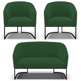Namoradeira e 2 Poltronas Industrial Preto Stella Veludo D03 - D'Rossi - Verde
