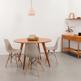 Conjunto Mesa de Jantar Square Laminada Redonda Natural - 1,08m + 4 Cadeiras Eiffel PP - Bege Acinzentado