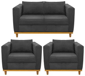 Kit Sofá 2 Lugares e 2 Poltronas Europa Linho Chumbo ADJ Decor