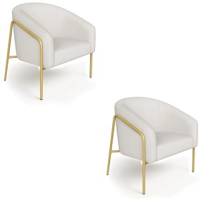 Poltrona Sala Industrial Alta Dourado Kit 2 Stella Linho D03 - D'Rossi - Cinza