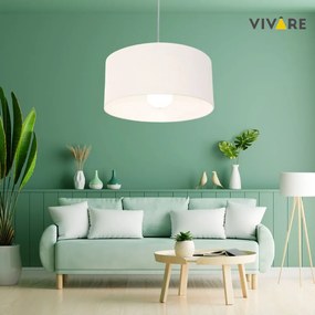 Lustre Pendente Cilíndrico Md-4208 Cúpula em Tecido 55x30cm Branco - Bivolt