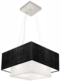 Lustre Pendente Duplo Quadrado Vivare Md-4157 Cúpula em Tecido 40x35cm Preto / Branco - Bivolt