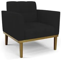 Poltrona Base Madeira Castanho Kit 2 Ana Linho Preto - Ibiza