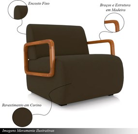 Kit 2 Poltronas Decorativa Sala de Estar Odessa Braços em Madeira Veludo Marrom G33 - Gran Belo