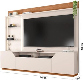 Estante TV 65 Pol 240cm Sala de Estar Samanta Off White/Freijó C01 - D'Rossi