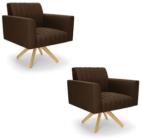 Kit 2 Poltronas Giratória Viena Gomada Suede Base de Madeira MA30 D03 - D'Rossi - Marrom