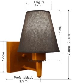 Arandela Quadrada Md-2034 Cobre Cúpula em Tecido Cone Cinza Escuro - Bivolt