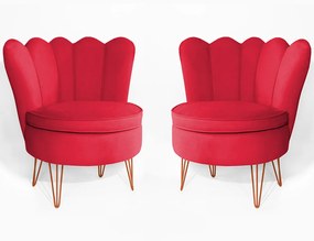 Conjunto 2 Poltrona Dália Pés Hairpin Legs Bronze Veludo Vermelho