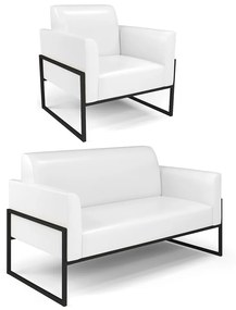 Sofá Namoradeira com Poltrona Base Industrial Alta Preto Marisa Corano D03 - D'Rossi - Branco