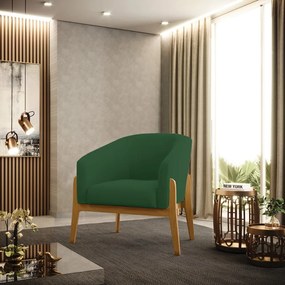 Poltrona Decorativa Base de Madeira Stella Veludo Verde D03 - D'Rossi