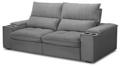Sofá Retrátil 3 Lugares com Porta Copo 230cm Andes F05 Veludo Cinza -