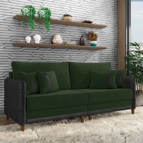 Sofá 2 Lugares Living 172cm Pé Madeira Valença Pto/Veludo K01 - D'Rossi - Verde