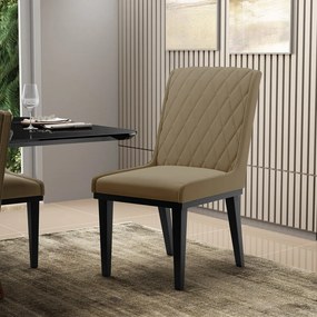 Cadeira Sala de Jantar Base Madeira Preto Kit 2 Sofia Suede D03 - D'Rossi - Marrom Rato