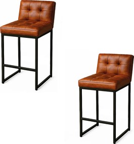 Banqueta Cozinha Alta com Encosto Industrial Kit 2 Preto Lirina PU Nozes C05 - D'Rossi