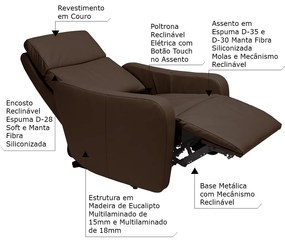 Poltrona Decorativa Reclinável Elétrica Moroni Couro Tabaco G43 - Gran Belo