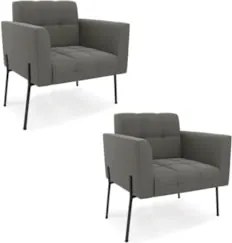 Poltrona Para Sala Pé Metal Preto Kit 2 Ana Suede Grafite - Ibiza