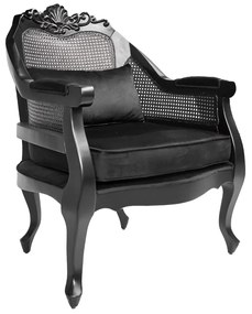 Poltrona Clássica com Palha Leroy Victorine - Preto - Tecido Veludo Preto e Palha Pintada Sextavada Kleiner