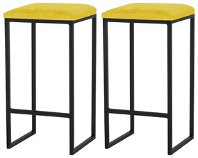 Kit 2 Banqueta Decorativa Billie Base Preta Suede Amarelo G41 - Gran Belo