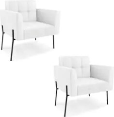 Poltrona Sala Pé Metal Preto Kit 2 Ana Sintético Branco - Ibiza