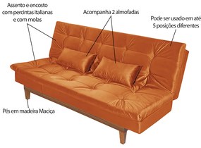 Sofá Cama Reclinável 2 Lugares Change Veludo Terracota G30 - Gran Belo