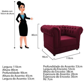 Kit Poltrona e Namoradeira Chesterfield Ana Suede Bordô - ADJ Decor