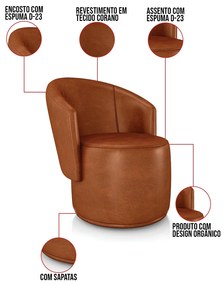 Poltrona Decorativa Orgânica Fixa para Sala Malu Sintético PU M11 - D'Rossi - Nozes