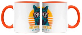 Caneca Incrível Desde Anos 90 Geek Nerd Branca com Alça Laranja