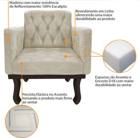 Poltrona Decorativa Classic Pés Luiz XV Linho - ADJ Decor
