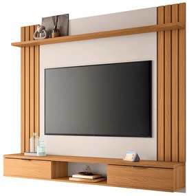 Painel Suspenso Decorativo Solus TV até 70 Pol Ripado MDP/MDF Cinamomo/Off White G26 - HB Móveis
