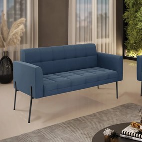 Sofá Namoradeira 2 Lugares Pé de Ferro Preto Elisa Suede D03 - D'Rossi - Azul Marinho