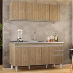 Armário Cozinha e Balcão Com Pia 160cm Arkansas Castanho    - Lumil