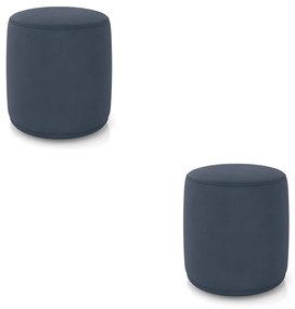 Puff Redondo Orgânico para Sala Kit 2 Malu Suede M11 - D'Rossi - Azul Marinho