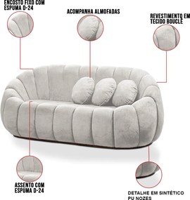 Sofá 2 Lugares com Puff e Poltrona Orgânica Fixa Cloud Bouclê E03 - D'Rossi - Cinza claro