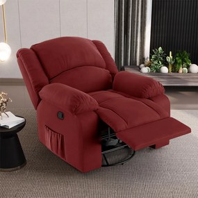 Poltrona do Papai Reclinável Sala de Cinema Madrid Glider Manual Giratória Massagem USB Veludo Vermelho G23