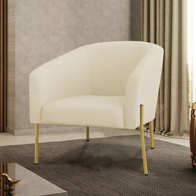 Poltrona Decorativa Pé de Ferro Dourado Stella Cotelê Ext/Veludo D03 - D'Rossi - Off White