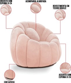 Sofá 2 Lugares com Puff e Poltrona Orgânica Fixa Cloud Bouclê E03 - D'Rossi - Rose
