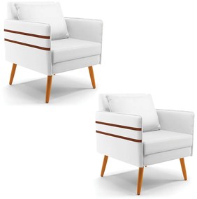 Kit 02 Poltronas Mari Corino Pés Palito Castanho D03 - D'Rossi - Branco