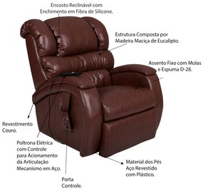 Poltrona do Papai Reclinável Elétrica com Controle Sala de Estar Oasis PU Sintético Marrom Brilho G23 - Gran Belo