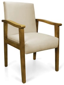 Poltrona Eloisa Suede Bege Base de Madeira Castanho