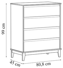 Cômoda Decorativa Every Madeira 4 Gavetas OffWhite/Freijó G74 - Gran Belo