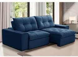 Sofá Retrátil Reclinável 3 Lugares 210cm Argon F05 Veludo Azul - Mpoze