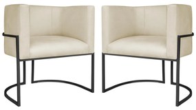 Kit 2 Poltronas Dália Luxo Moderna Estofada Design Sofisticado com Base de Ferro Preto Bouclé