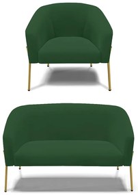 Sofá Namoradeira e Poltrona Pé de Ferro Dourado Stella Veludo D03 - D'Rossi - Verde