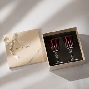 Kit 2 Taças de Cristal Lapidado 66 P/ Licor c/ Caixa de Presente - Vermelho  Vermelho