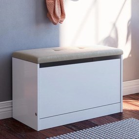 Sapateira Puff Cama Quarto Multifuncional Decoração Branco/bege