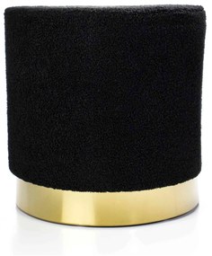 Puff Decorativo Redondo Tayla em Bouclê Preto com Detalhe Dourado na Base 40 cm - D'Rossi