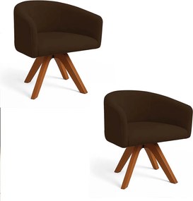 Poltrona Sala Base Giratória Madeira Kit 2 Arielle Suede Marrom D03 - D'Rossi